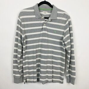 American Eagle Outfitters Gray White Stripe Pique Long Sleeve‎ Polo Shirt Mens S